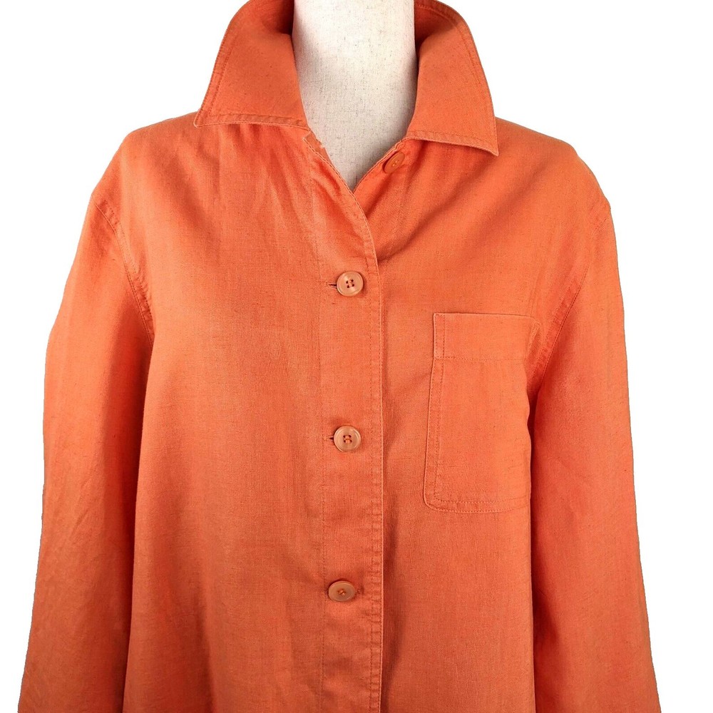 Evan- Picone Size L Orange 100% Linen Button Fron… - image 2